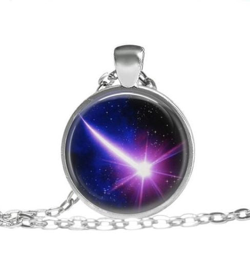 Purple Shooting Star, Science Necklace Tibet silver pendant chain Necklace